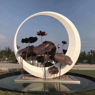 Moonlight Lotus Metal Water Fountain Sculpture Copper Garden Art Sculpture