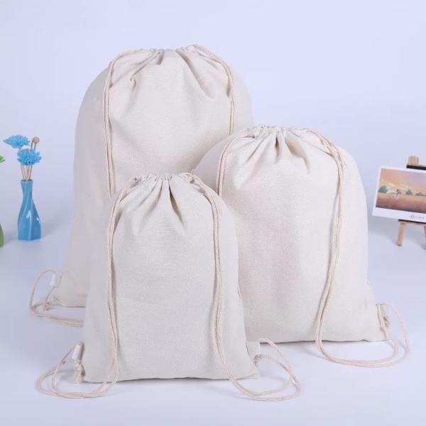 Eco Friendly Cotton Canvas Drawstring Bag With Heat Transfer Printing