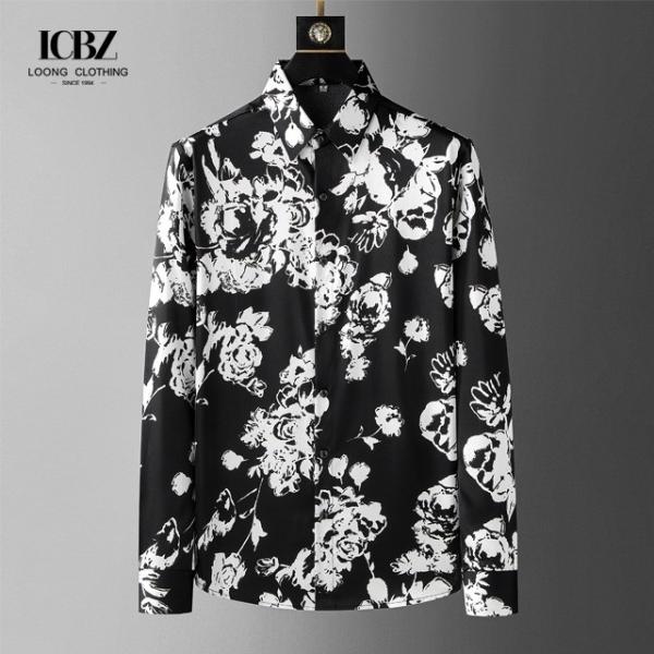 Camisas de moda de outono masculina sem tecido Slim de manga longa Casual Logotipo personalizado