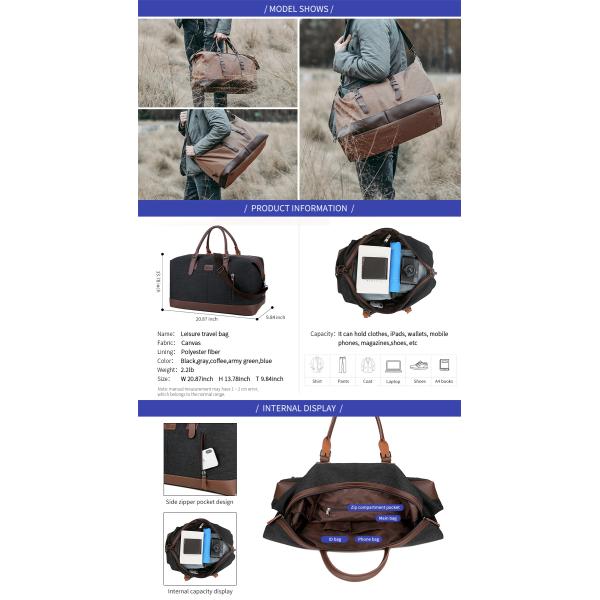 Sacs à dos en cuir noir en toile épaule crossbody week end