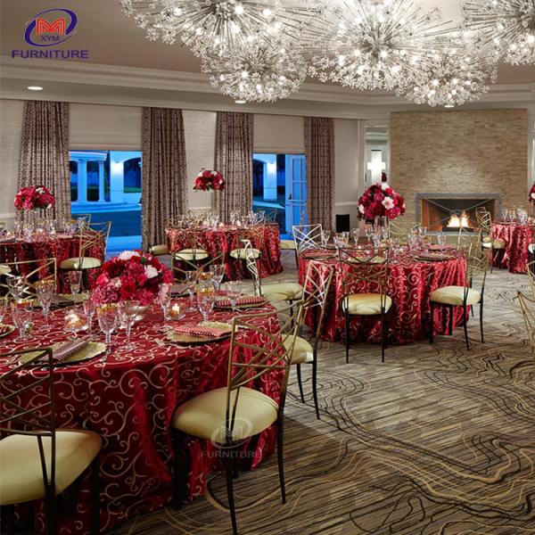 ISO9001 Hotel Dining Gold Chiavari Chairs With White Cushion