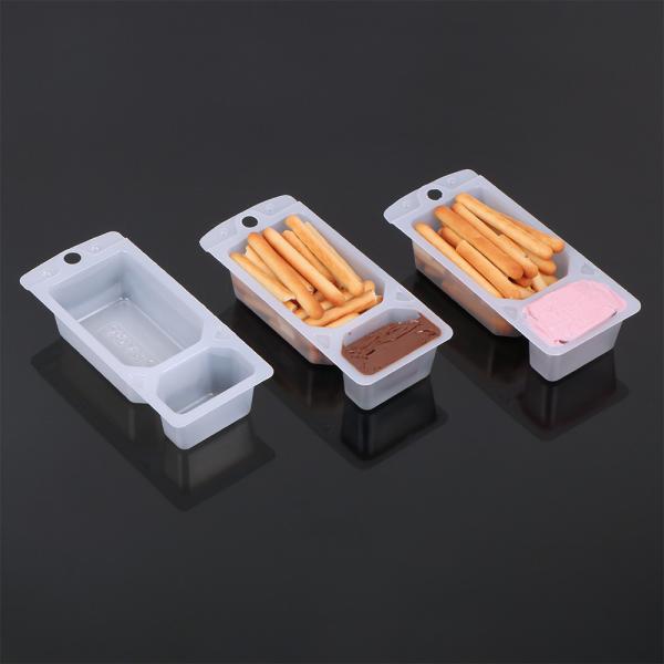 Hengmaster Disposable Coconut Spread &Pretzels Two Caompartment Tray Chocolate Biscuit Blister Plastic Tray Packaging