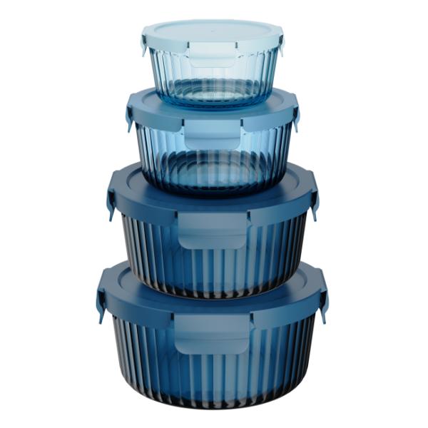 Color Sprayed Stackable Glass Food Containers With 4 Lock PP Lid