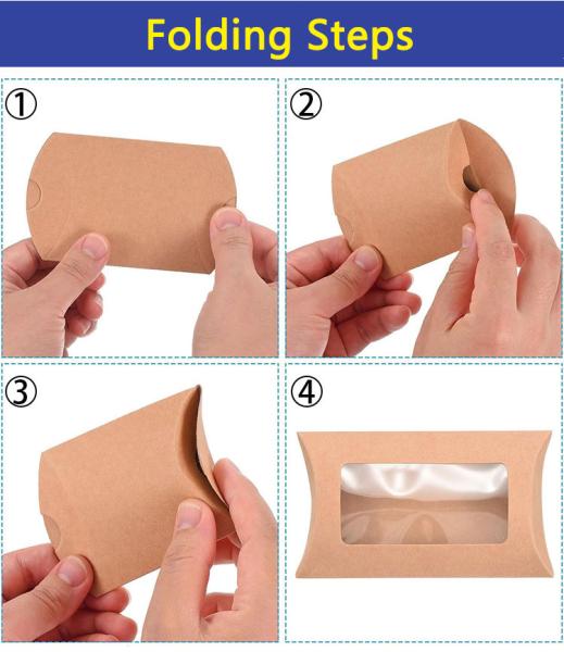 Boîtes en papier kraft créatives en forme d'oreiller avec fenêtre pour emballage de bonbons