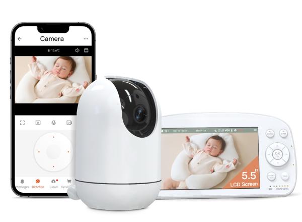 5.5 Inch PTZ Camera Baby Monitor With App Cry Detection 1080P Split Screen Baby Monitor