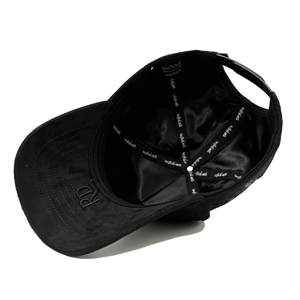 3D Embroidery Black On Black Baseball Caps Fire Flame Suede Visor Premium Angel Embroider Metal Tag Silk Lined
