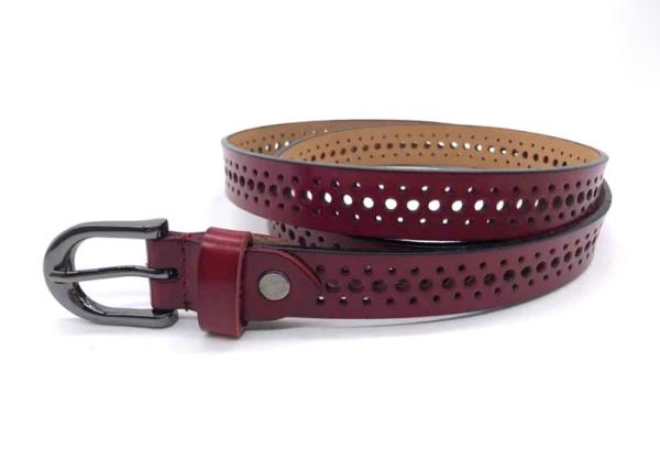 120cm Women Skinny Belt With Round Hollow Alloy Buckle