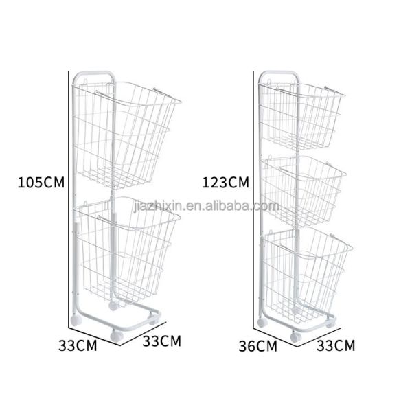 Bathroom 3 Tier Iron Wire Mesh Dirty Clothes Basket Removable Push Pull Laundry Holder with Wheels Toilet Trolley Storage Rack