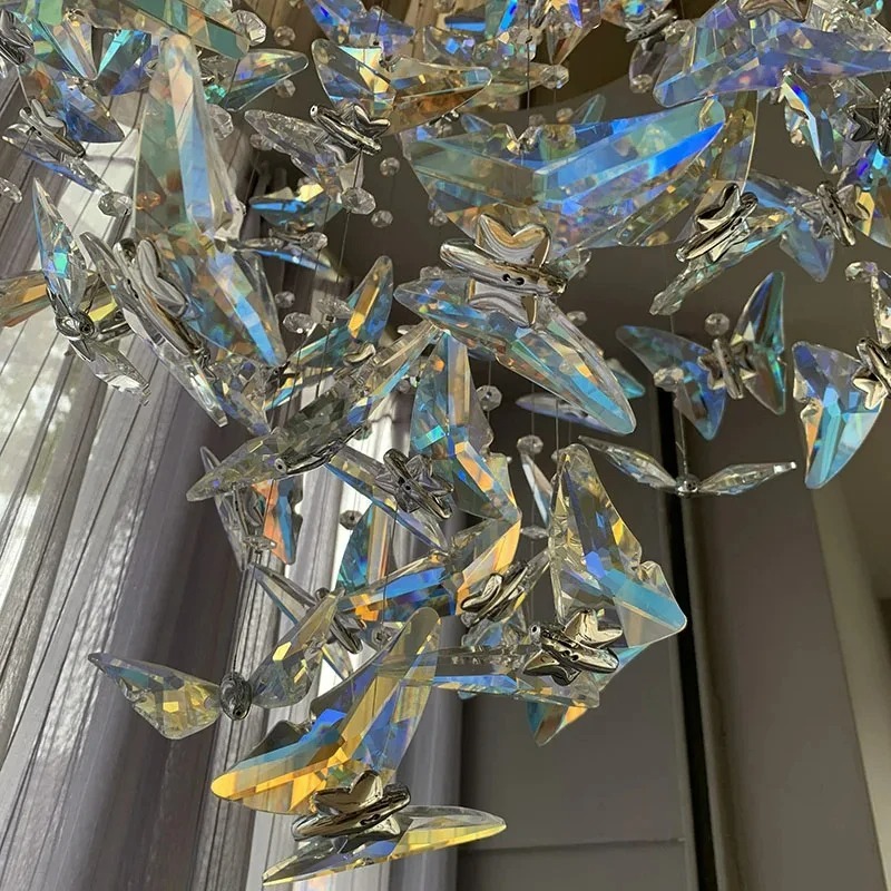 Butterfly Crystal Chandelier Living Room Crystal Staircase Pendant Light Indoor Large LED Lights(WH-NC-165)