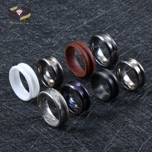 Customized Handmade Natural Colourful Timascus Rings Blank Inlay Ring for Men Width 8mm Third Party Appraisal Certificate