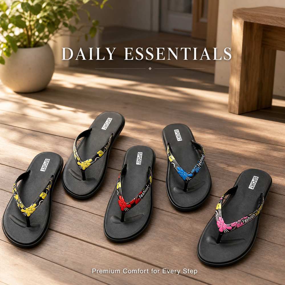 Honeycomb Outsole Flip Flops with Flower Print Strap | Source Factory Supply