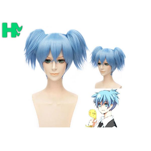 Dark Blue Anime Heat Resistant Cosplay Wigs Short With Ponytails