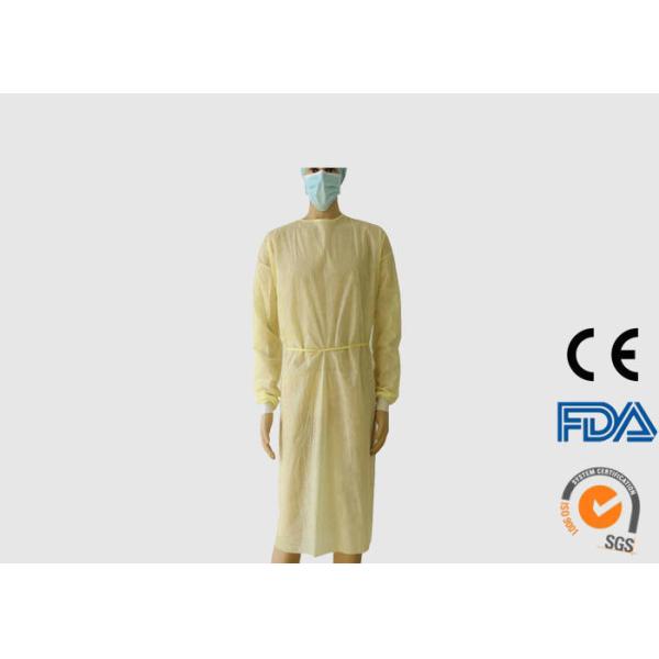 Knitted Cuffs Disposable Medical Garments , Yellow Disposable Coveralls