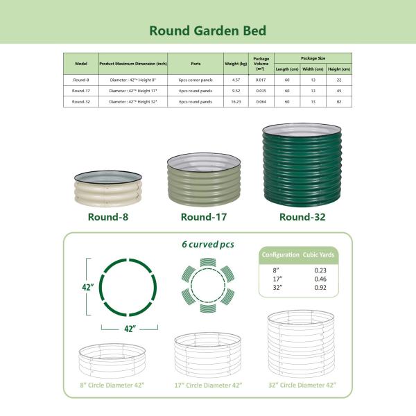 Rustproof 3.5*2.6Ft Round Tall Metal Raised Garden Bed Dark Green