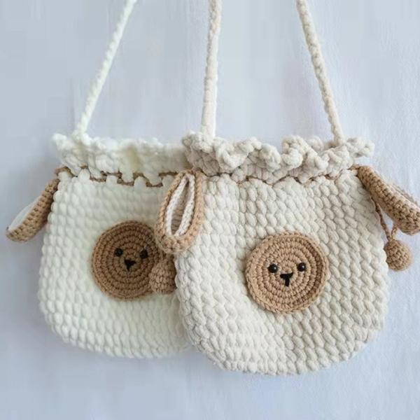 Cotton Wool Bear Crochet Hand Bag Hand Woven White Color OEM ODM