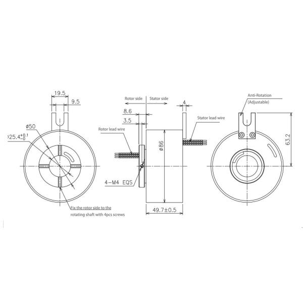 Industry Electrical Slip Rings 8 Circuits 5A Inner Bore 25.4mm Precious Metal Contact