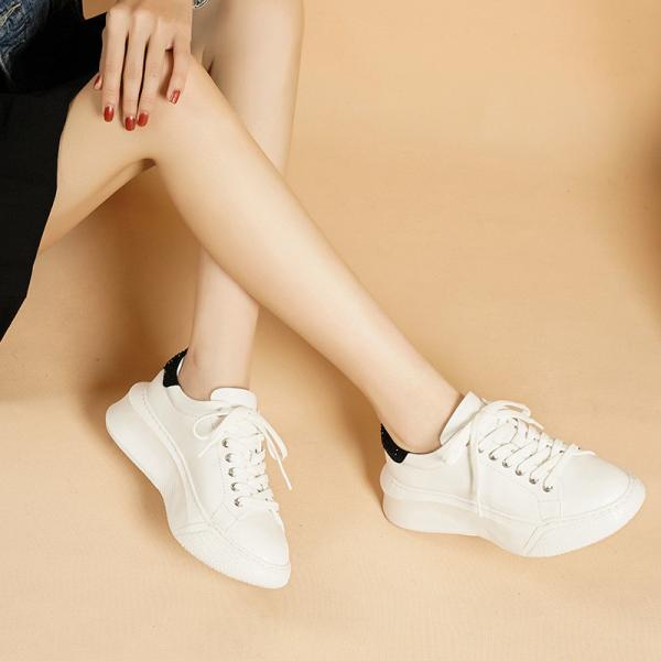 Custom Logo New Styles Trendy White Genuine Leather Sneakers Running Fitness Walking Sports Casual Shoes For Women