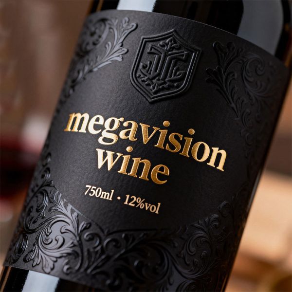 High End Quality Spot UV Gold Logo Black Label Rolls Custom Design Offset Printing 3D Gold Embossed White Paper Wine Label