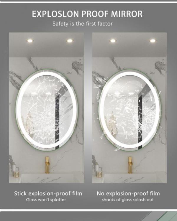 Modern LED Dimmable Oval Shape Bathroom Vanity Mirror Wall Mounted Glass Frameless with Illumination for Makeup IP44 Rated