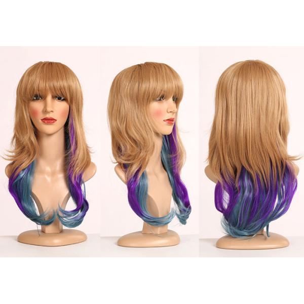 Dip Dyed Three Tone Long Synthetic Wigs / Full Head Hair Wig For Wild Party 160 Gram