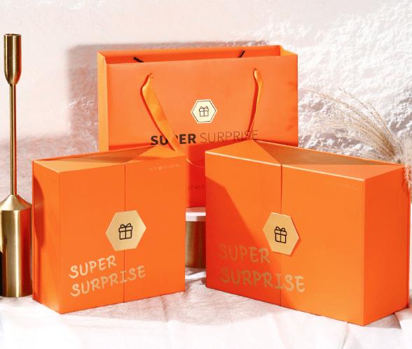 Double Opening Perfume Foldable Gift Boxes Orange Foldable Cardboard Watch Case Business Valentines