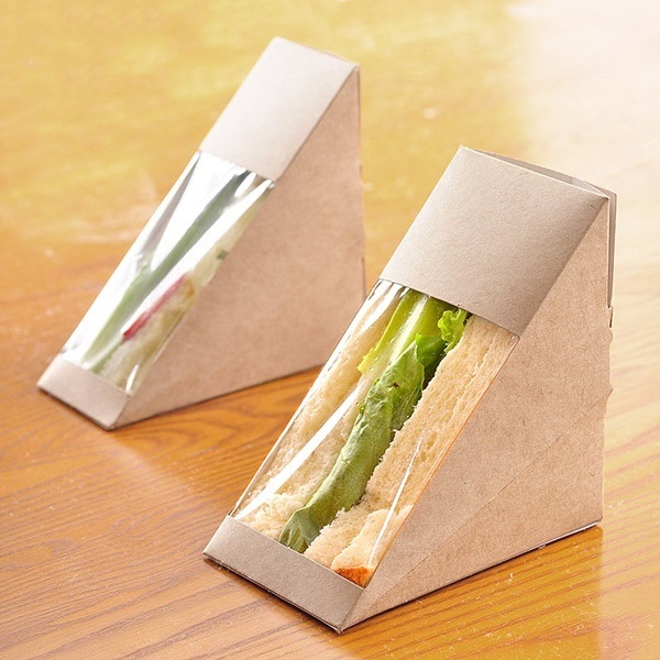 OEM Triangular Transparent Window Breakfast Bread Dessert Packaging Sandwich Paper Box