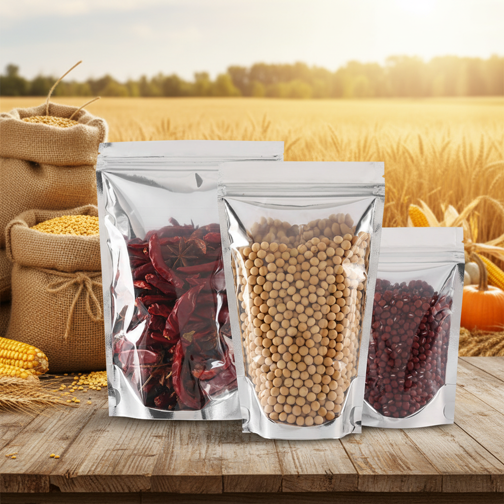 Stand Zipper Flat Bottom Pouch Reusable Moisture Proof PET+VMPET+PE Structure Food Storage for Coffee Beans