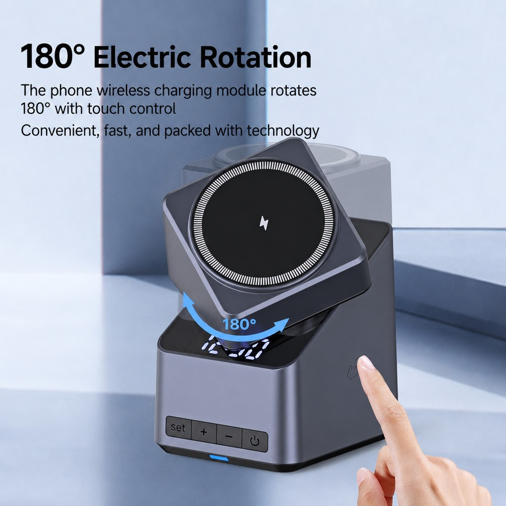 15W Fast Charging Multifunction Wireless Charger with Qi-enabled Compatibility and Built-in 3W Bluetooth Speaker