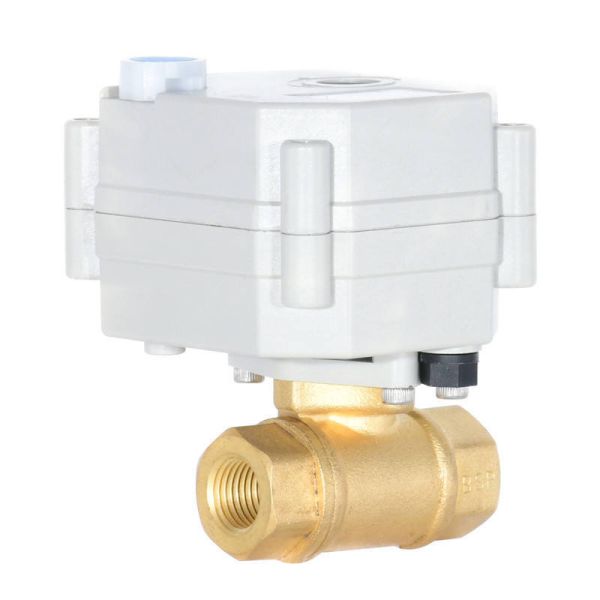 Etrany 1/4'' 3-Way Motorized Brass Ball Valve 9-24VAC/DC 110-230VAC Auto Return NO/NC Failsafe with Manual Override Water IP67