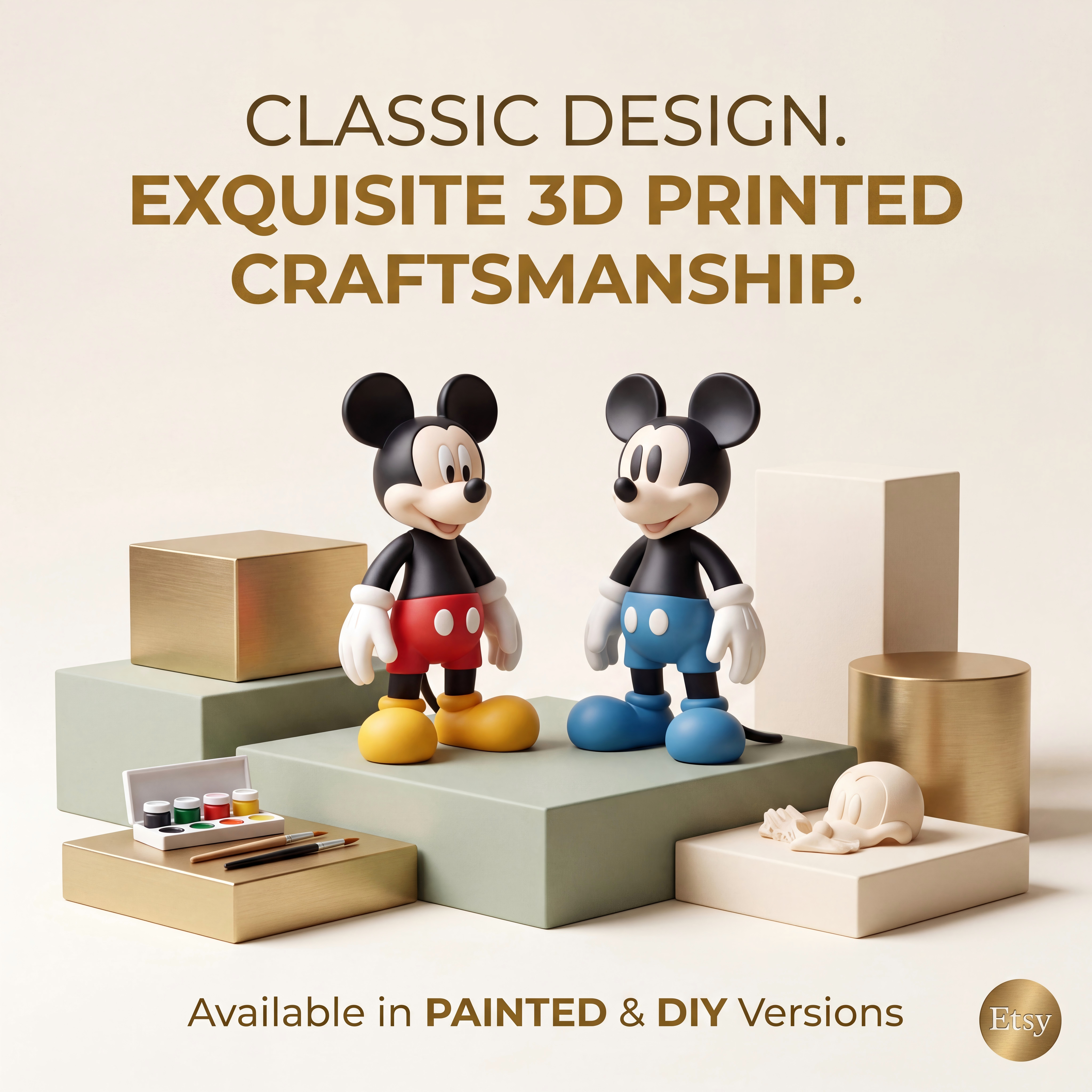 Hand Painted 3D Printed Toys Customizable Mickey Mouse Figurine Set Desk Collectible