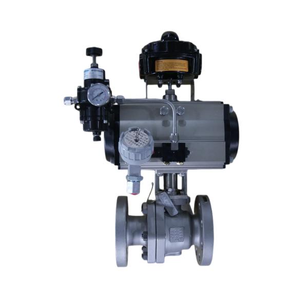 ASME B16.34 Flanged Ball Valve with Explosion-Proof Junction Box and Straight Through Type Pneumatic Actuator