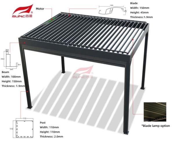 Waterproof Manual Louvered Pergola Outdoor Aluminium Garden Gazebo 4x4m