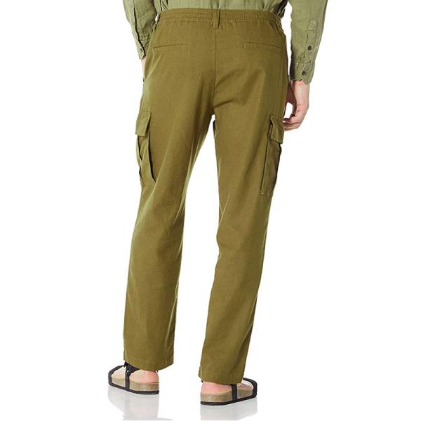 Washable Drawstring Closure Pants 44% Linen 56% Cotton Cropped Cargo Trousers Mens