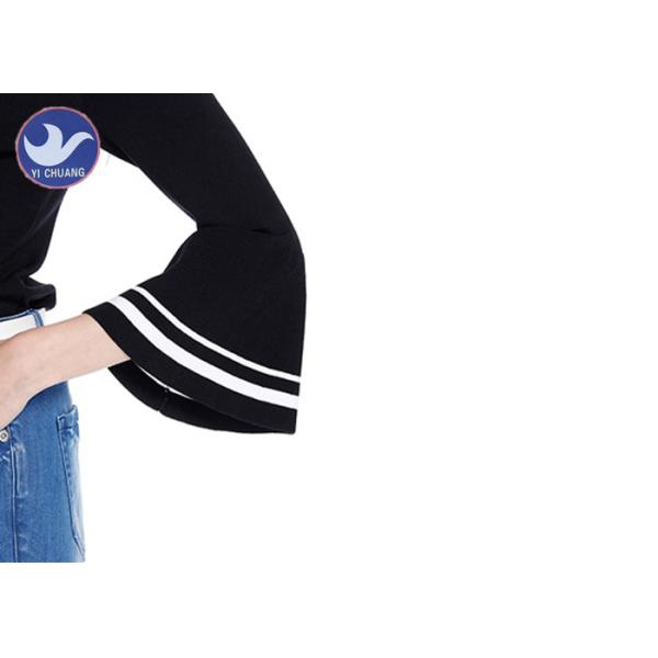 Trumpet Long Stripes Sleeves Womens Knit Pullover Sweater Boat Neck Spring Clothes