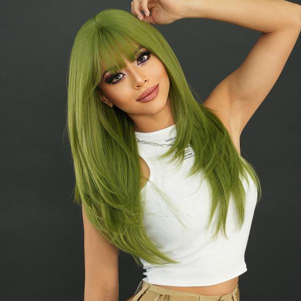 Fashion Long Straight Hair Green Synthetic Wigs For Women