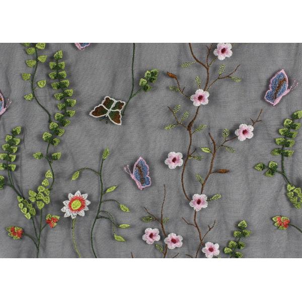 Tulle colorida francesa bordó la tela nupcial del cordón para el vestido de noche con las flores 3D