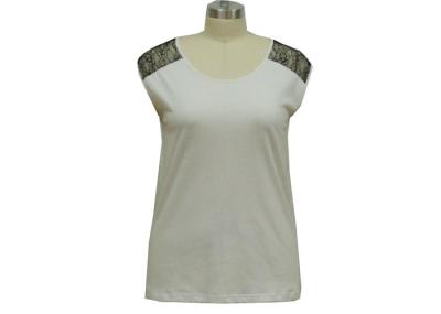 Contract Color Ladies Tank Tops Crew Neck Casual Shirt Lace Shoulder