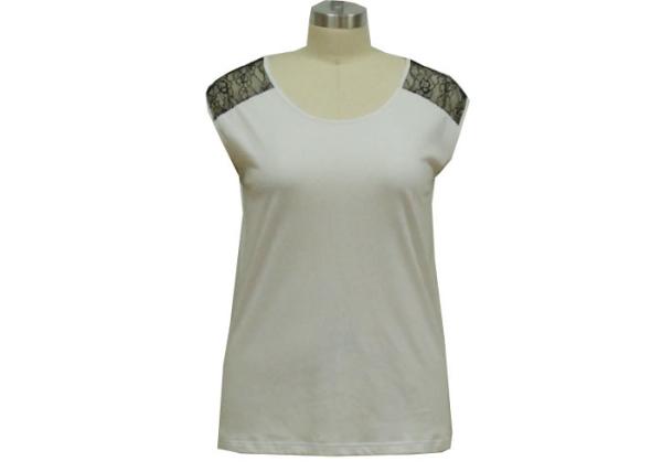 Contract Color Ladies Tank Tops Crew Neck Casual Shirt Lace Shoulder