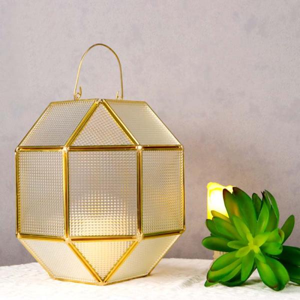 Glass greenhouse handle lamp copper golden color hanging landscape bottle flower glass box candle holder lampshade