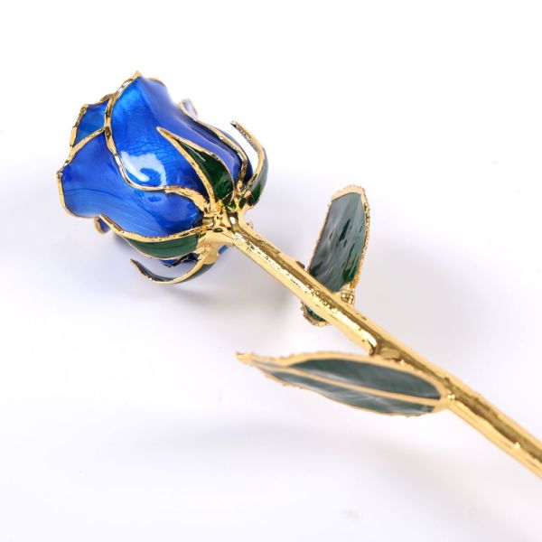 24K Gold-plated Rose Flowers, Natural Rose Craftsmanship, Single Branch, Blue Rose, in Bloom, Rose Resin Preservation