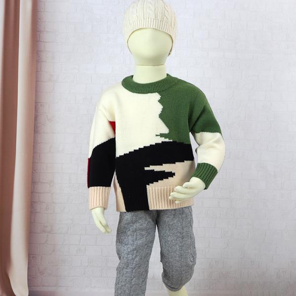 Custom Knitted Pattern 100% Cotton Wool Woolen Yarn Color Combination Toddler Baby Boy Sweater for Kids Winter Wear