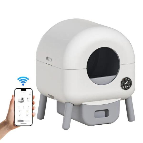 Boîte à ordures automatique à grande capacité pour animaux de compagnie de 550 mm, boîte à ordures sécurisée et auto-nettoyante en PP ABS