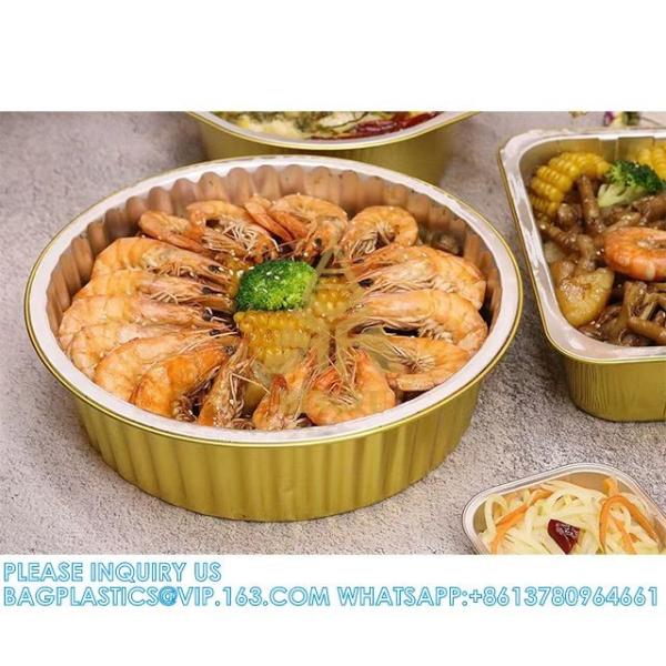 180mm Diameter 1370ml Fast Food Packing Pan Plates Disposable Food Tray Aluminum Foil Containers With Cardboard Lid