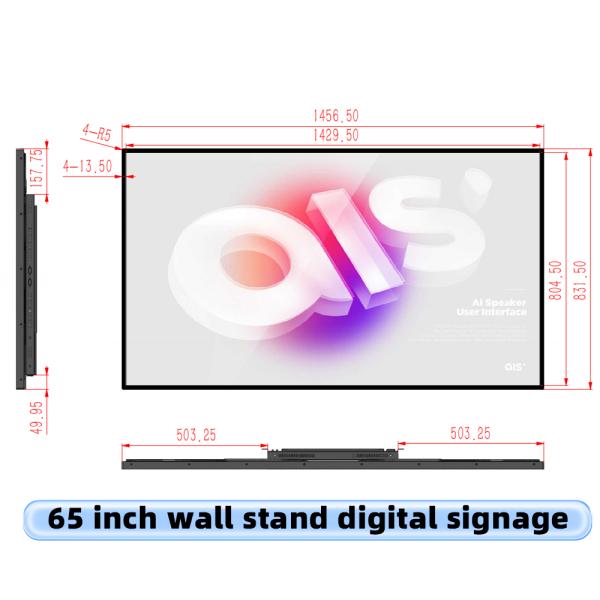 Pantalla de publicidad digital montada en la pared de 65 pulgadas de grado comercial para tiendas minoristas interiores, centros comerciales, pantalla gráfica
