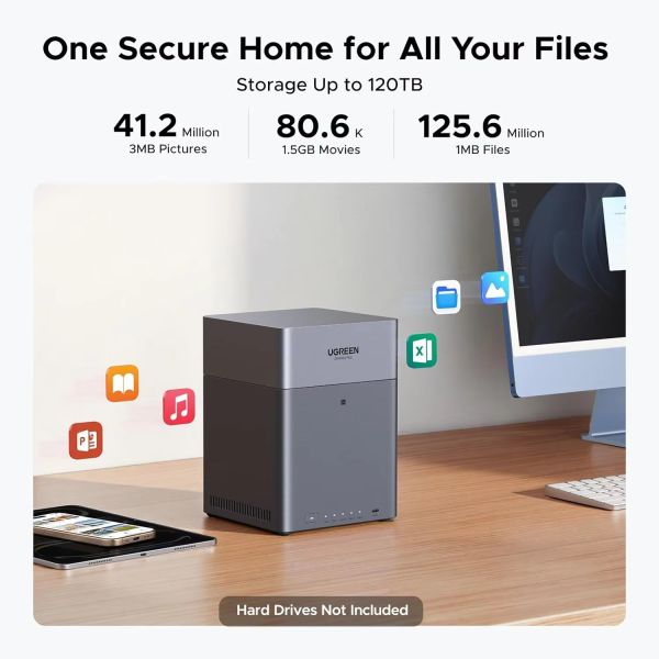 Ugreen NAS Storage DH4300 Plus 4 Bay Desktop with 120TB Max Storage 8GB LPDDR4X RAM and 2.5GbE Network