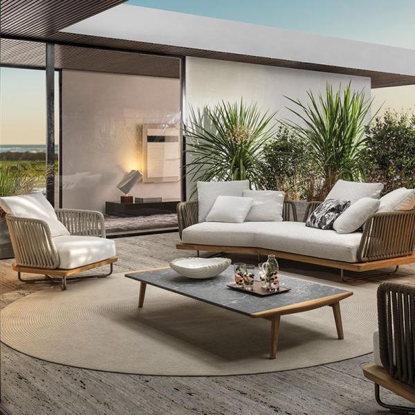 Modern Patio Sectional Outdoor Furniture with Cushioned Rattan Sofa Bed in Bali Style