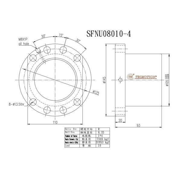 Vis à billes TBI SFNU08010 Accouplement de vis à billes pour machine CNC