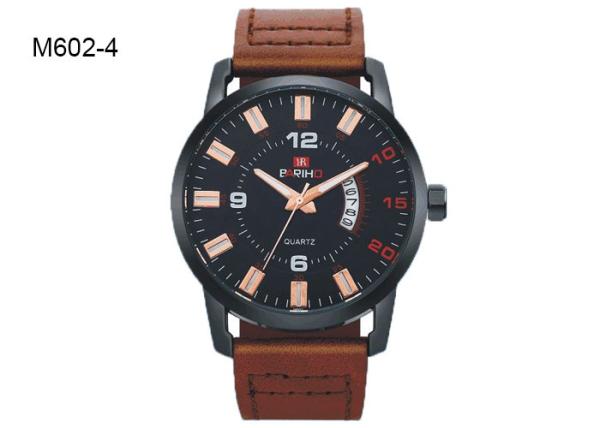 3 Pointers Simple Dial Men's Quartz Watch Date Leather Band Wristwatch M602