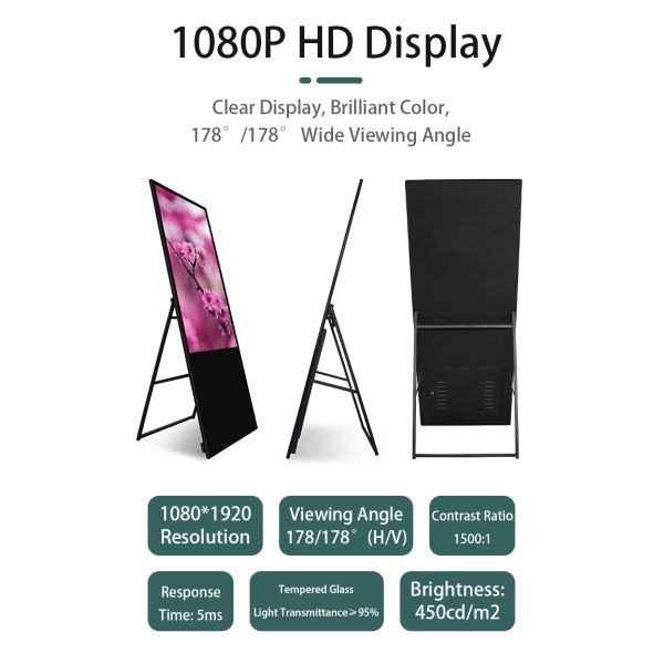 Portable Battery Powered Digital Poster 55 Inch LCD Advertising Screen Wireless Smart Signage for Event Promotion