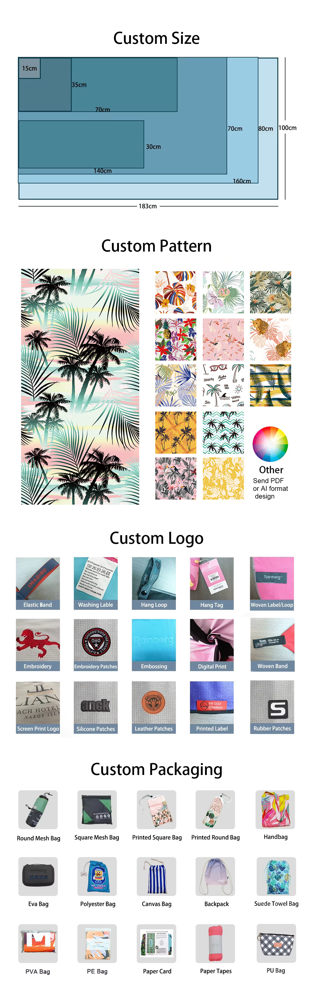 Custom Printing and Packaging Quick Drying Swim Pool Towel Colorful Printed Beach Towel